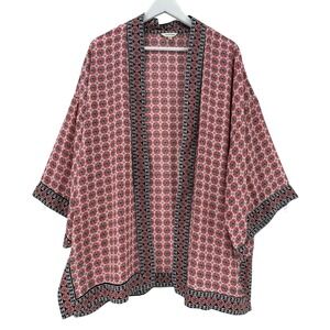 Max Studio Kimono Womens 1X Red Black Boho Open Front Lightweight Cardigan Top
